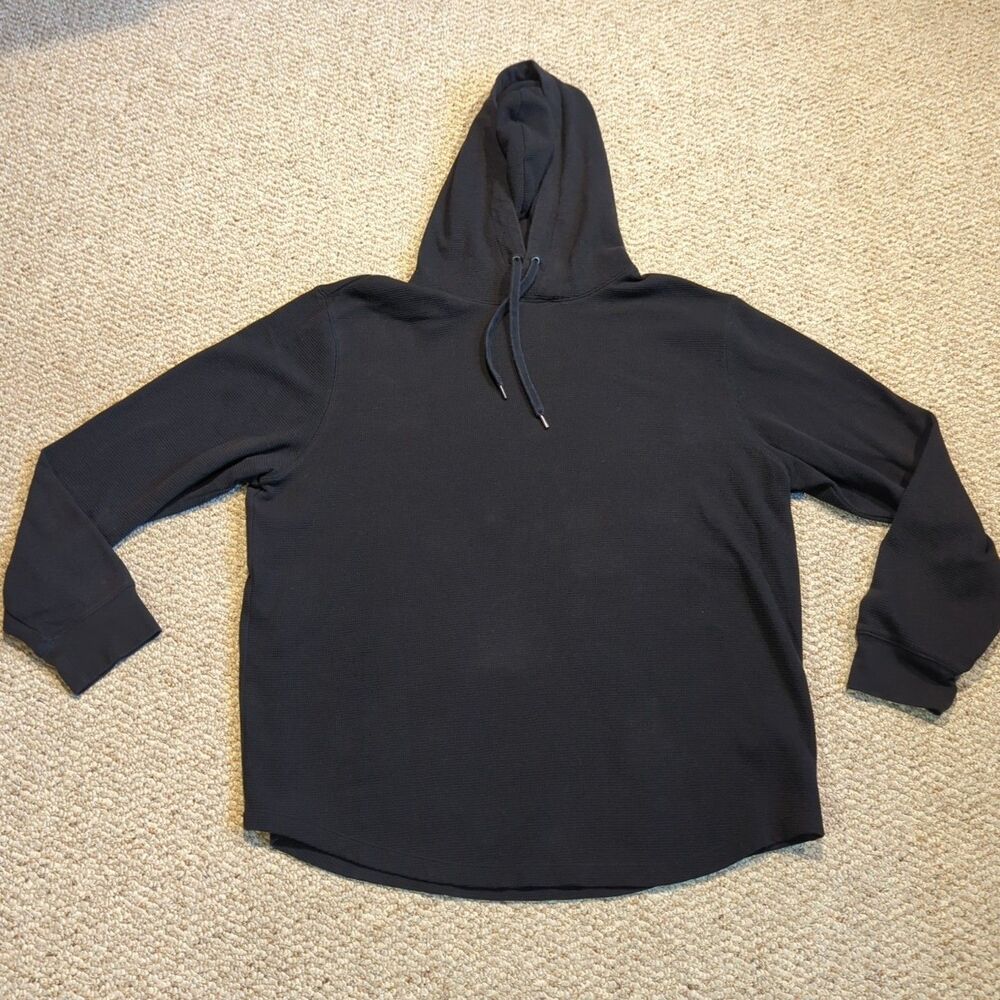 Y2K American Eagle Outfitters Waffle Thermal Hoodie Mens Large Black Pullover